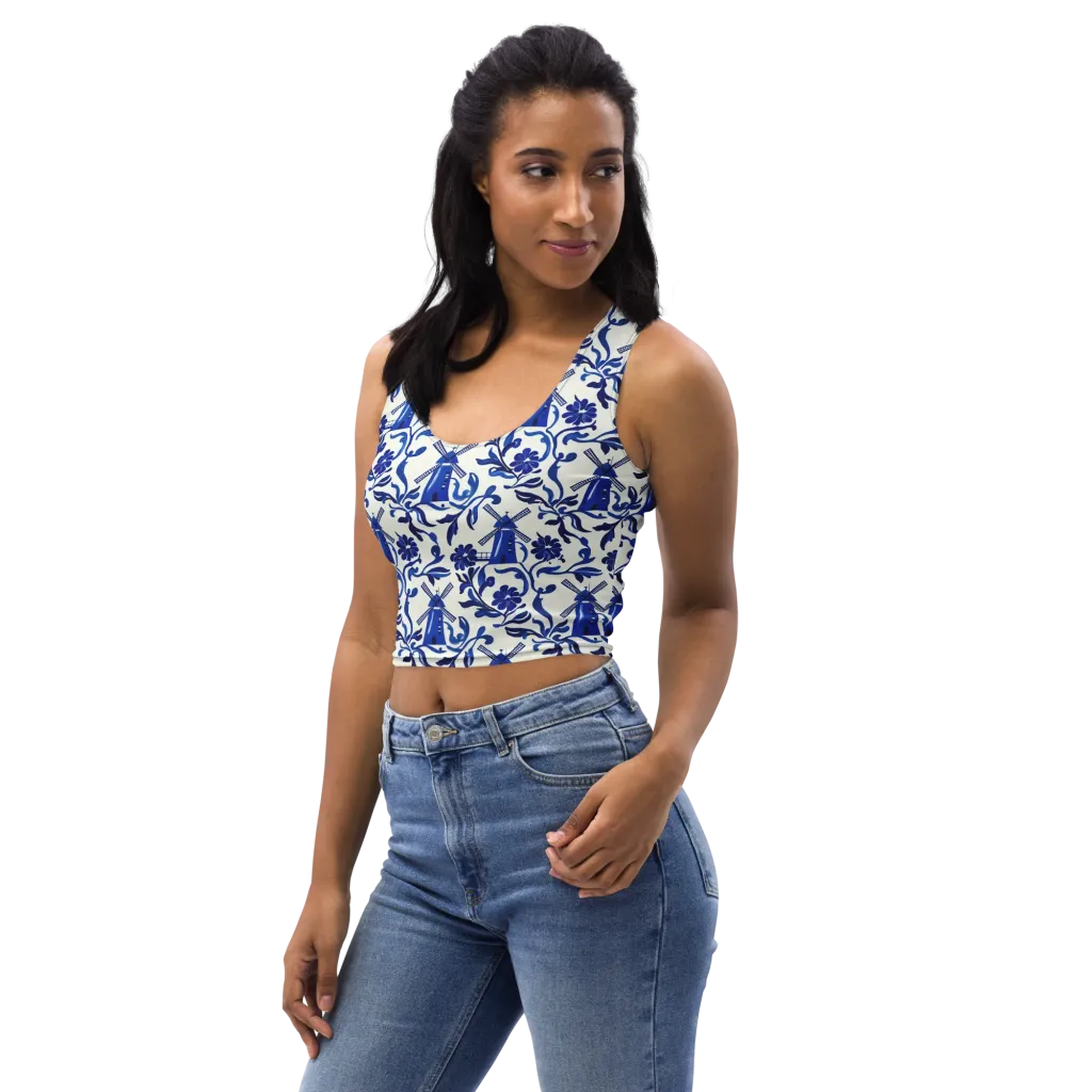Blue Delft Breeze on Crop Top — Left Front