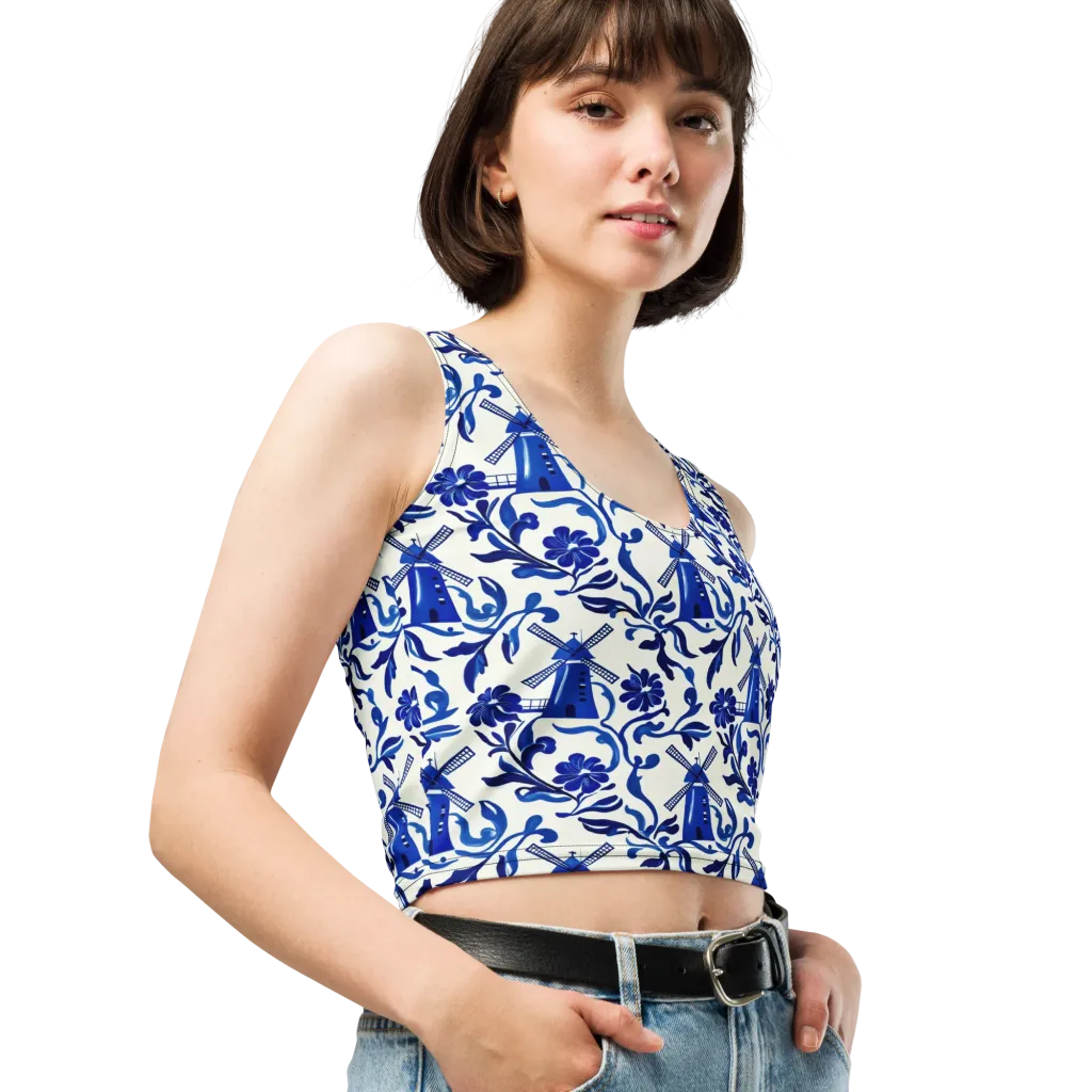 Blue Delft Breeze on Crop Top — Right Front