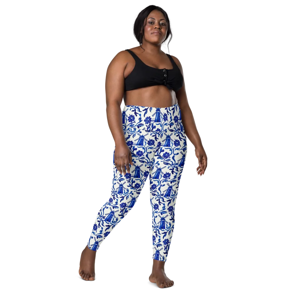 Blue Delft Breeze on Leggings with Pockets — Front
