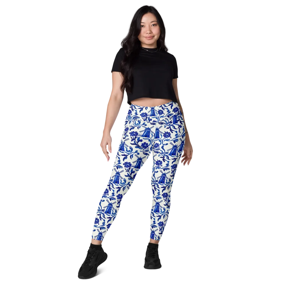 Blue Delft Breeze on Leggings with Pockets — Front