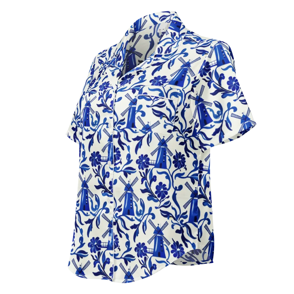 Blue Delft Breeze on Women's Short Sleeve Pajama Top — Left Front
