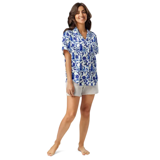 Blue Delft Breeze on a Women's Short Sleeve Pajama Top