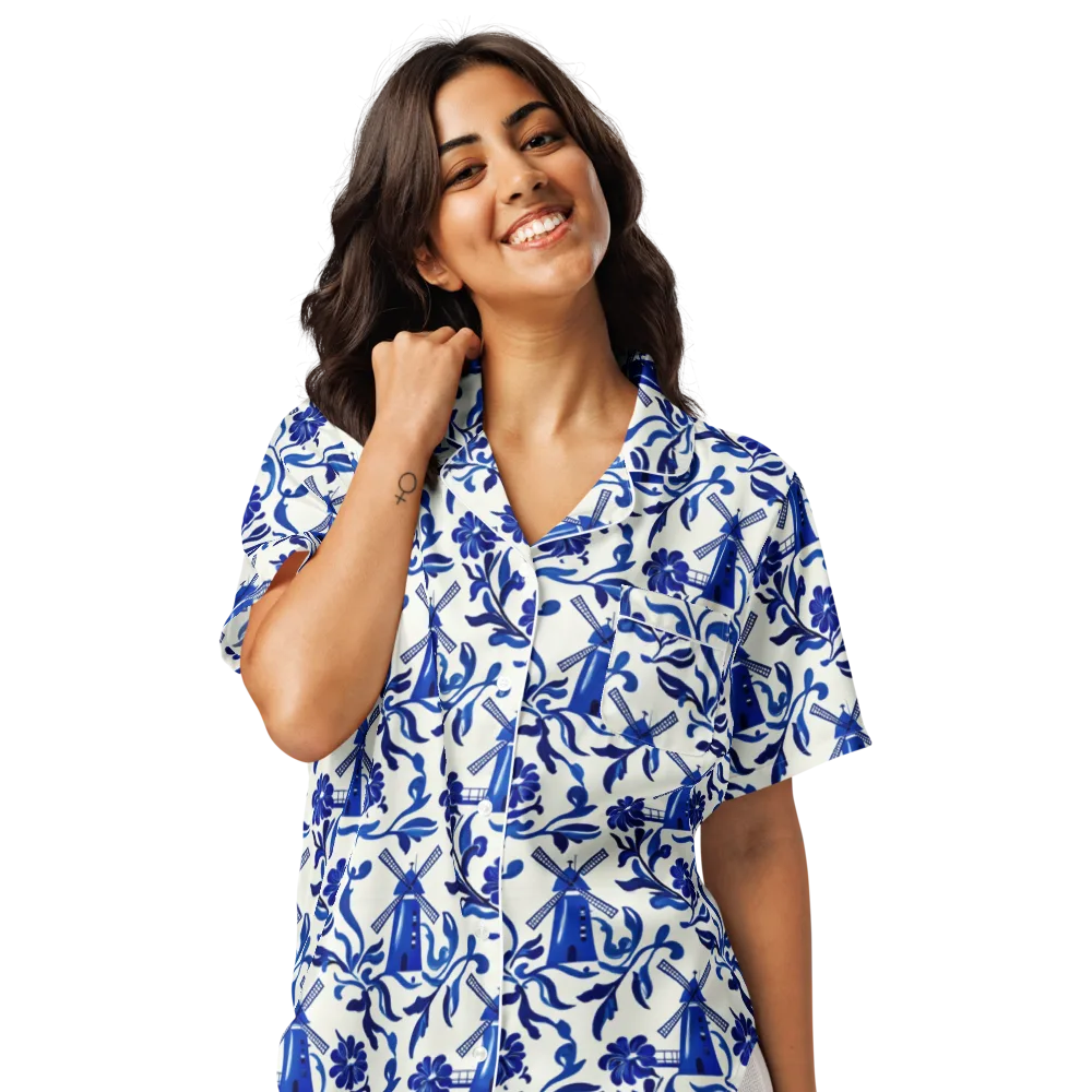 Blue Delft Breeze on Women's Short Sleeve Pajama Top — Front