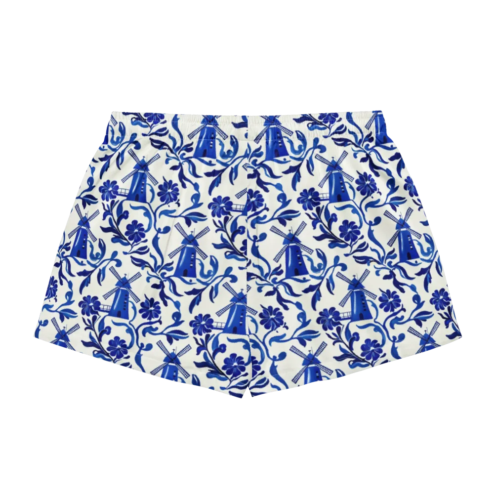 Blue Delft Breeze on Women's Pajama Shorts — Back