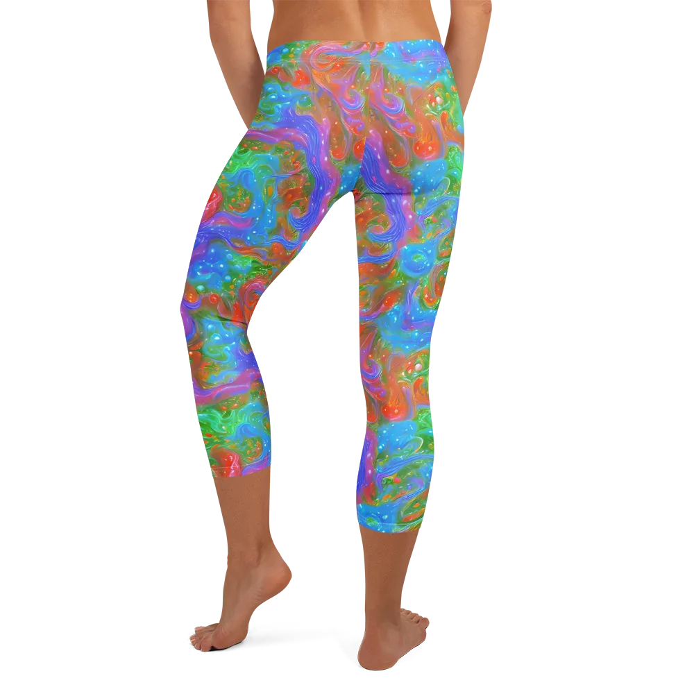Psychedelic Cascade on Capri Leggings — Back