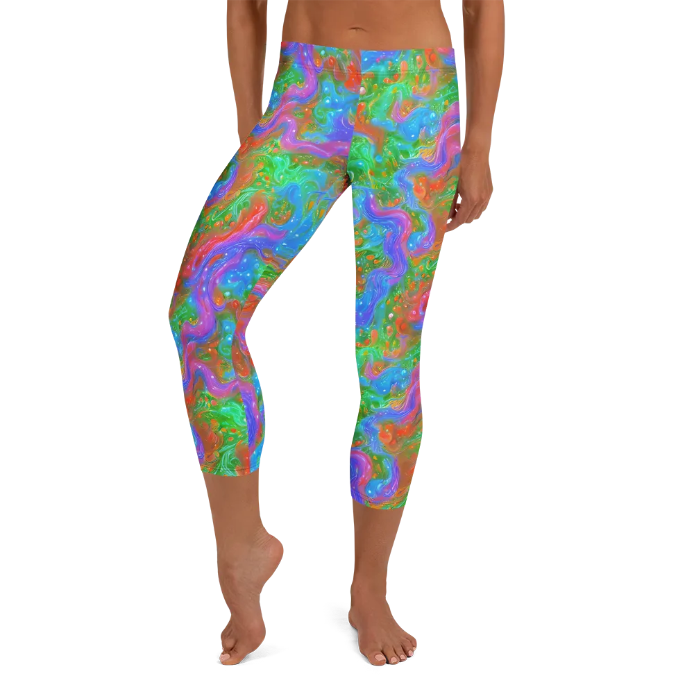 Psychedelic Cascade on Capri Leggings — Front