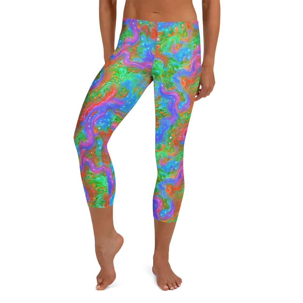Psychedelic Cascade on Capri Leggings — Front