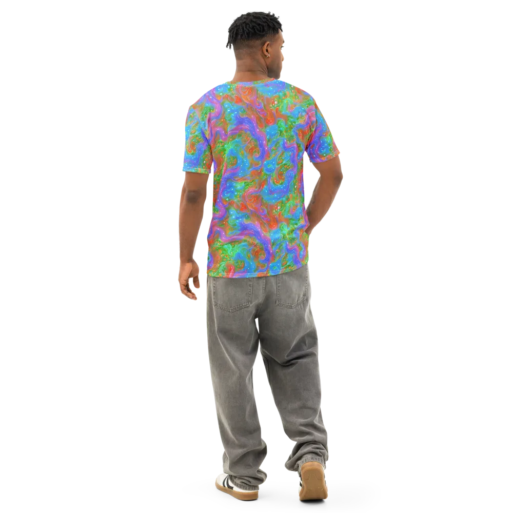 Psychedelic Cascade on Men's Cotton Crew Neck T-Shirt — Back