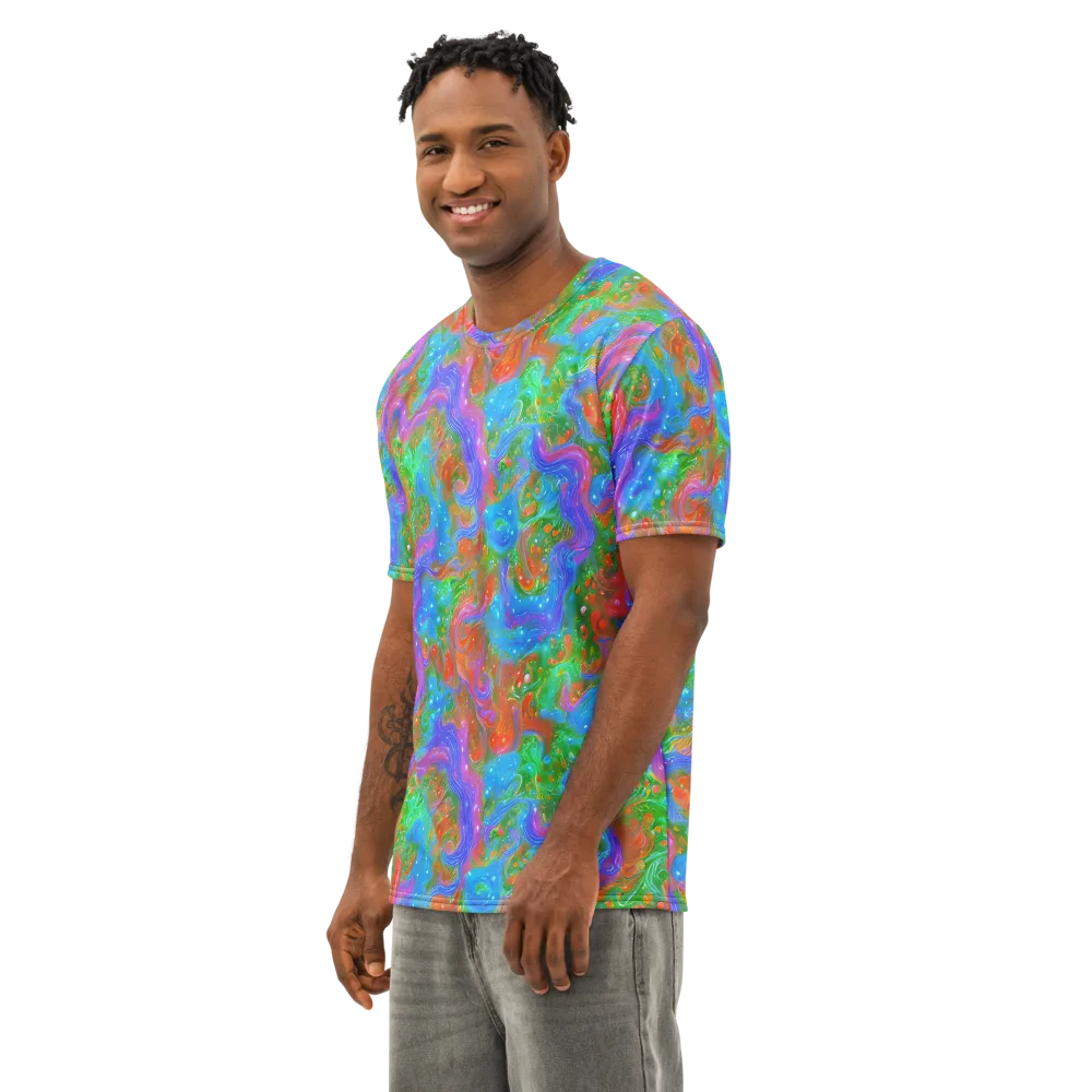 Psychedelic Cascade on Men's Cotton Crew Neck T-Shirt — Left Front