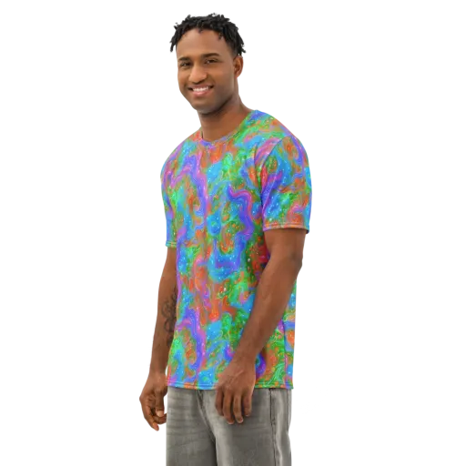 Psychedelic Cascade on a Men's Cotton Crew Neck T-Shirt