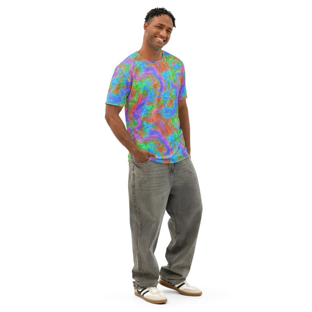 Psychedelic Cascade on Men's Cotton Crew Neck T-Shirt — Right Front