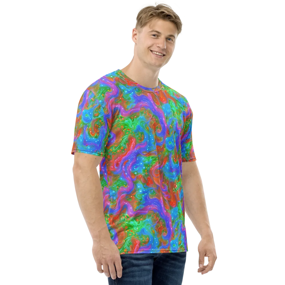 Psychedelic Cascade on Men's Crew Neck T-Shirt — Right