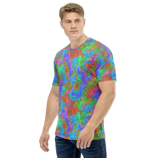 Psychedelic Cascade on a Men's Crew Neck T-Shirt