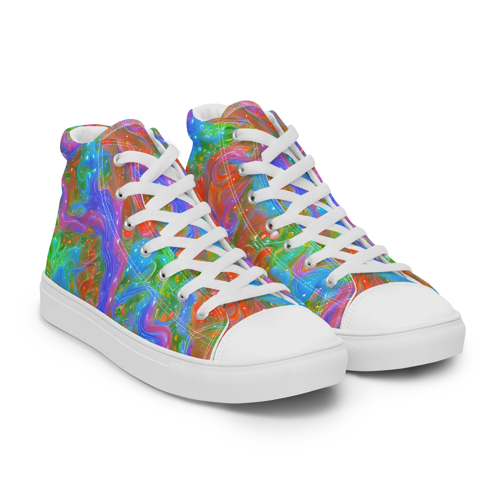 Psychedelic Cascade on Men's High Top Canvas Shoes — Right Front