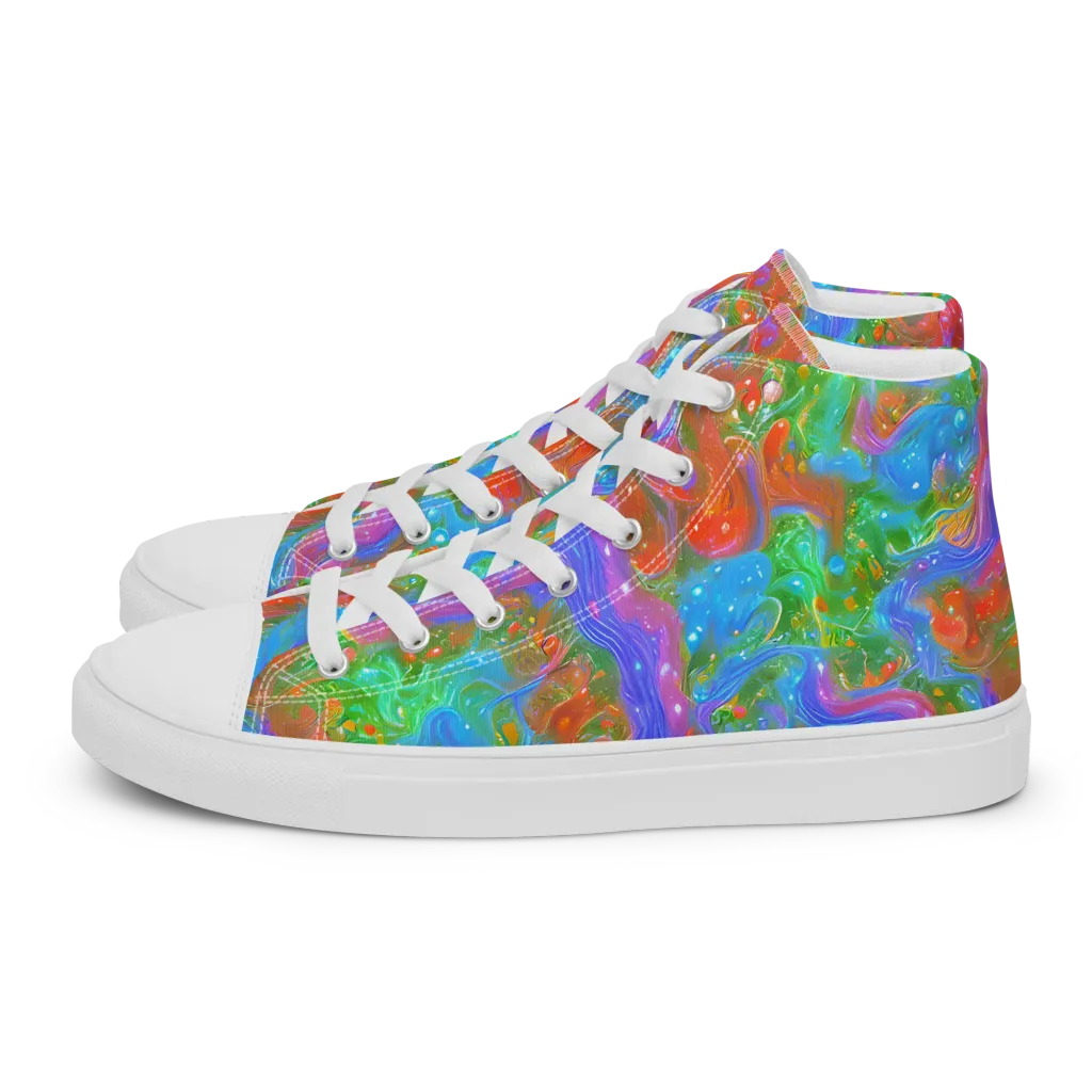 Psychedelic Cascade on Men's High Top Canvas Shoes — Left