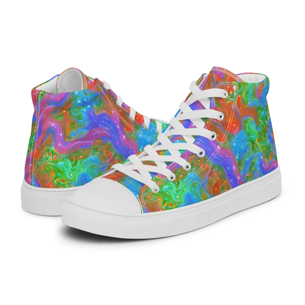 Psychedelic Cascade on Men's High Top Canvas Shoes — Left