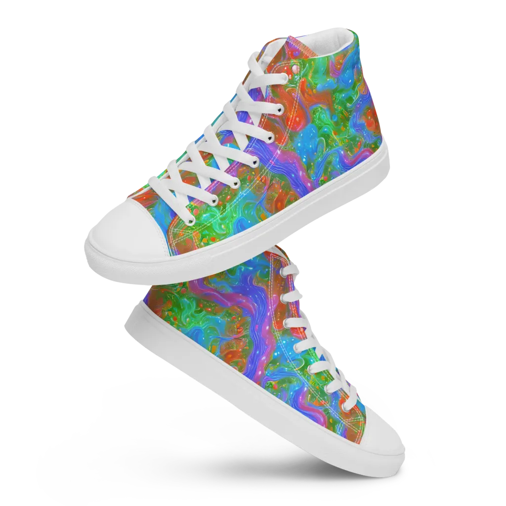 Psychedelic Cascade on Men's High Top Canvas Shoes — Front