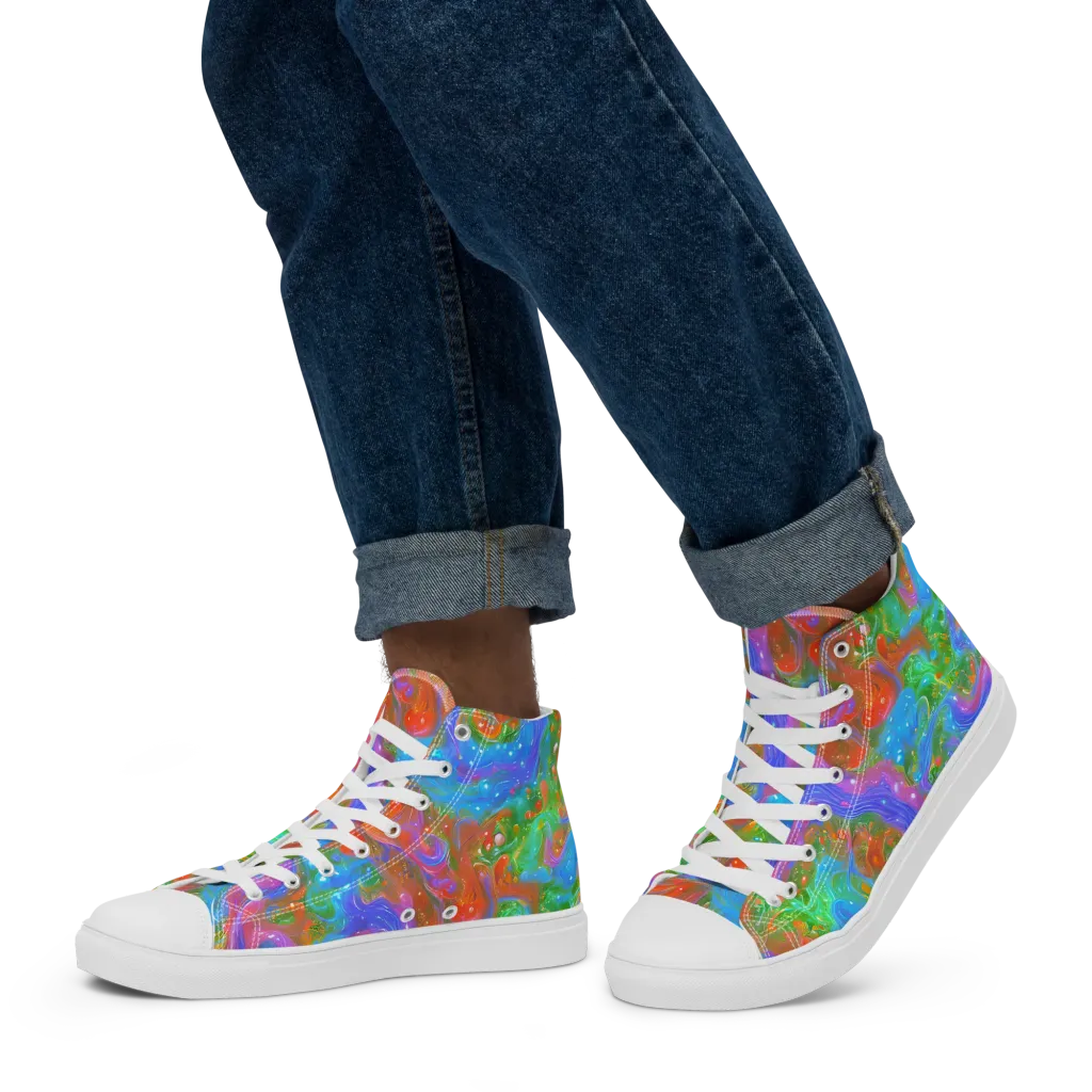 Psychedelic Cascade on Men's High Top Canvas Shoes — Left