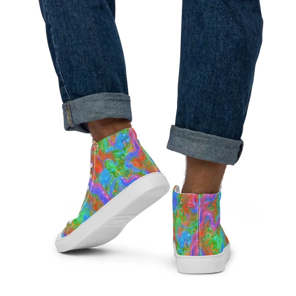 Psychedelic Cascade on Men's High Top Canvas Shoes — Back