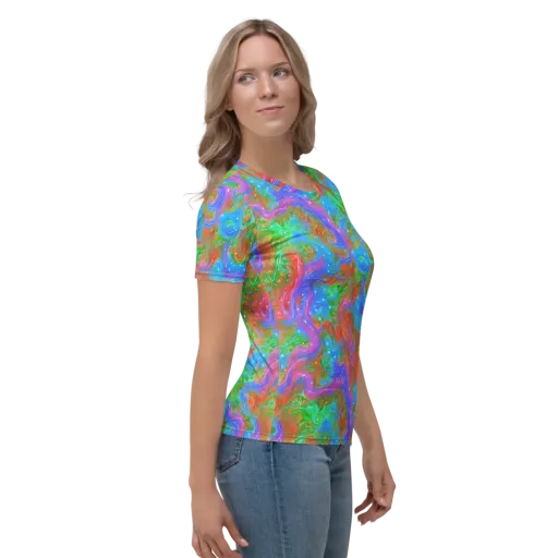 Psychedelic Cascade on a Women's Crew Neck T-Shirt