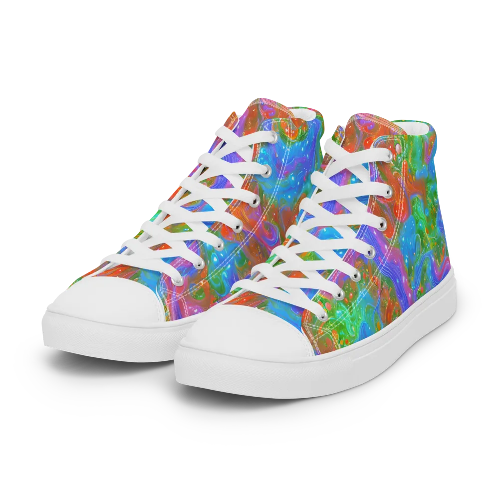 Psychedelic Cascade on Women's High Top Canvas Shoes — Left Front