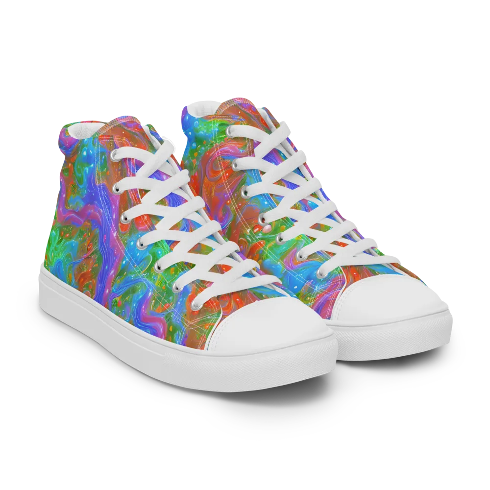 Psychedelic Cascade on Women's High Top Canvas Shoes — Right Front