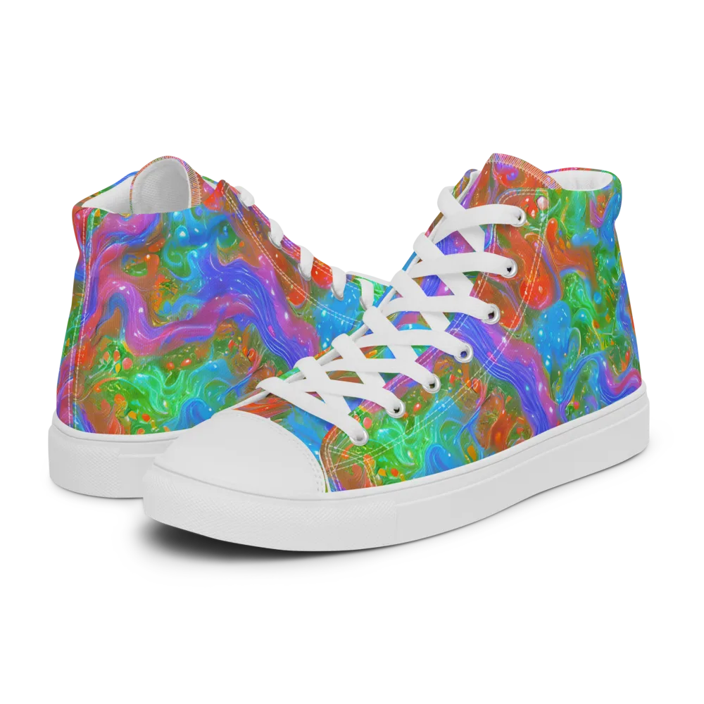 Psychedelic Cascade on Women's High Top Canvas Shoes — Left