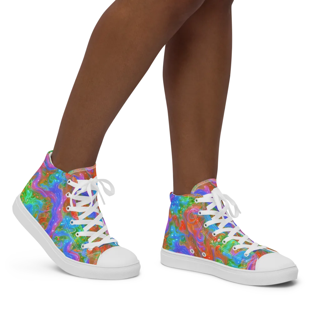 Psychedelic Cascade on Women's High Top Canvas Shoes — Right