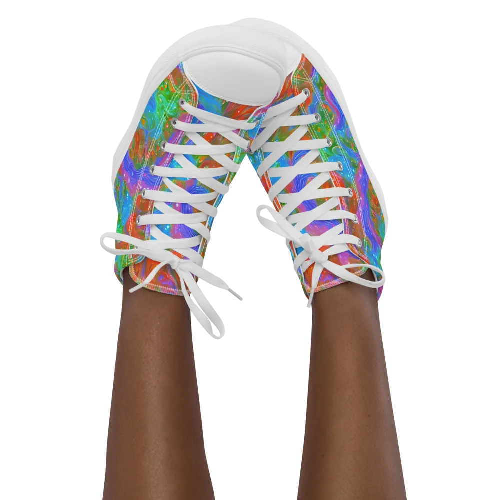 Psychedelic Cascade on Women's High Top Canvas Shoes — Front