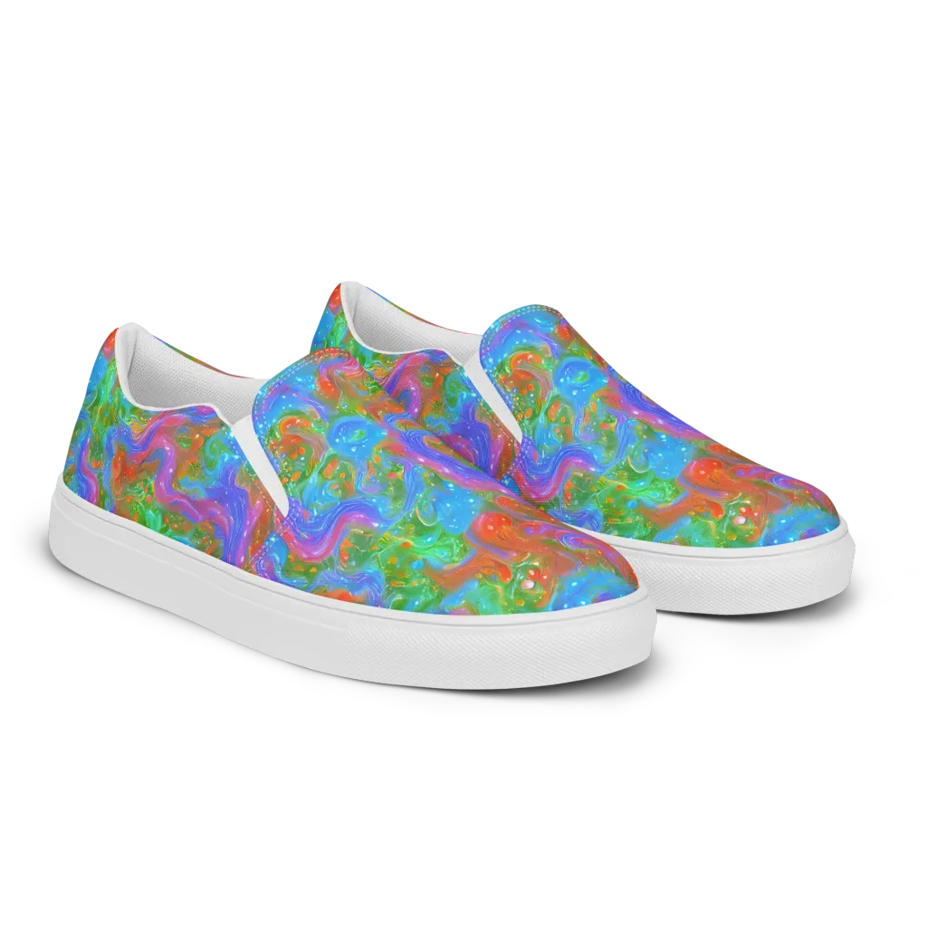 Psychedelic Cascade on Men's Slip-On Canvas Shoes — Right Front