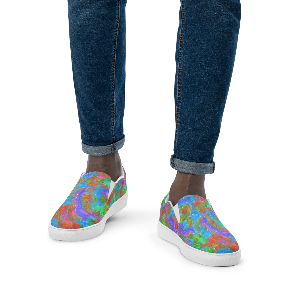 Psychedelic Cascade on Men's Slip-On Canvas Shoes — Front