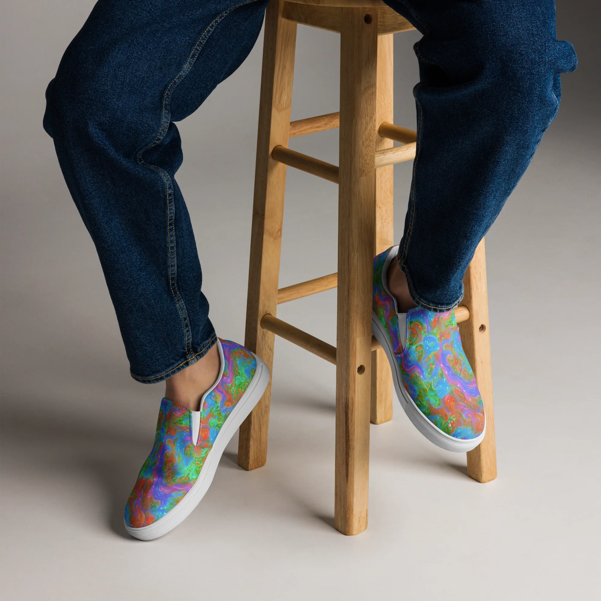 Psychedelic Cascade on Men's Slip-On Canvas Shoes — Front