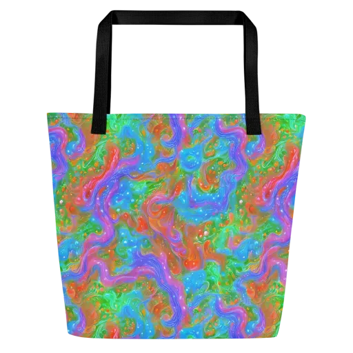 Psychedelic Cascade on a Large Tote Bag W/ Pocket