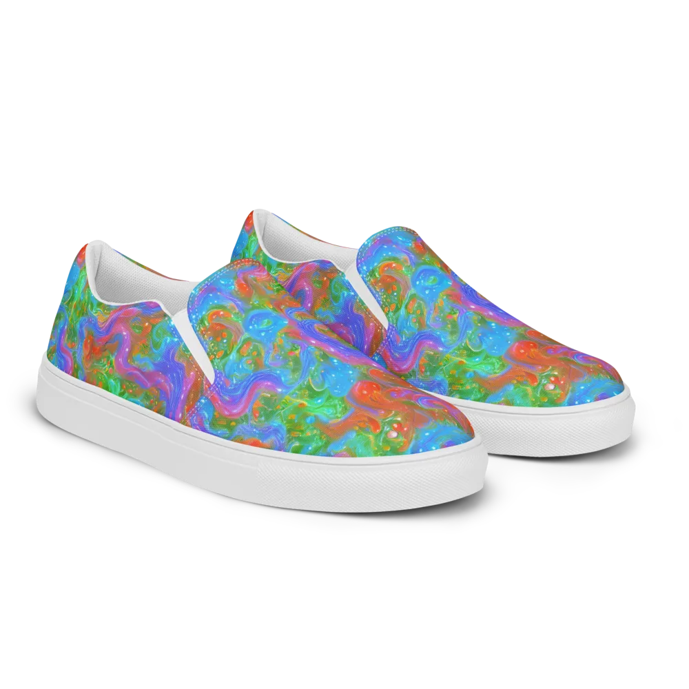 Psychedelic Cascade on Women's Slip-On Canvas Shoes — Right Front