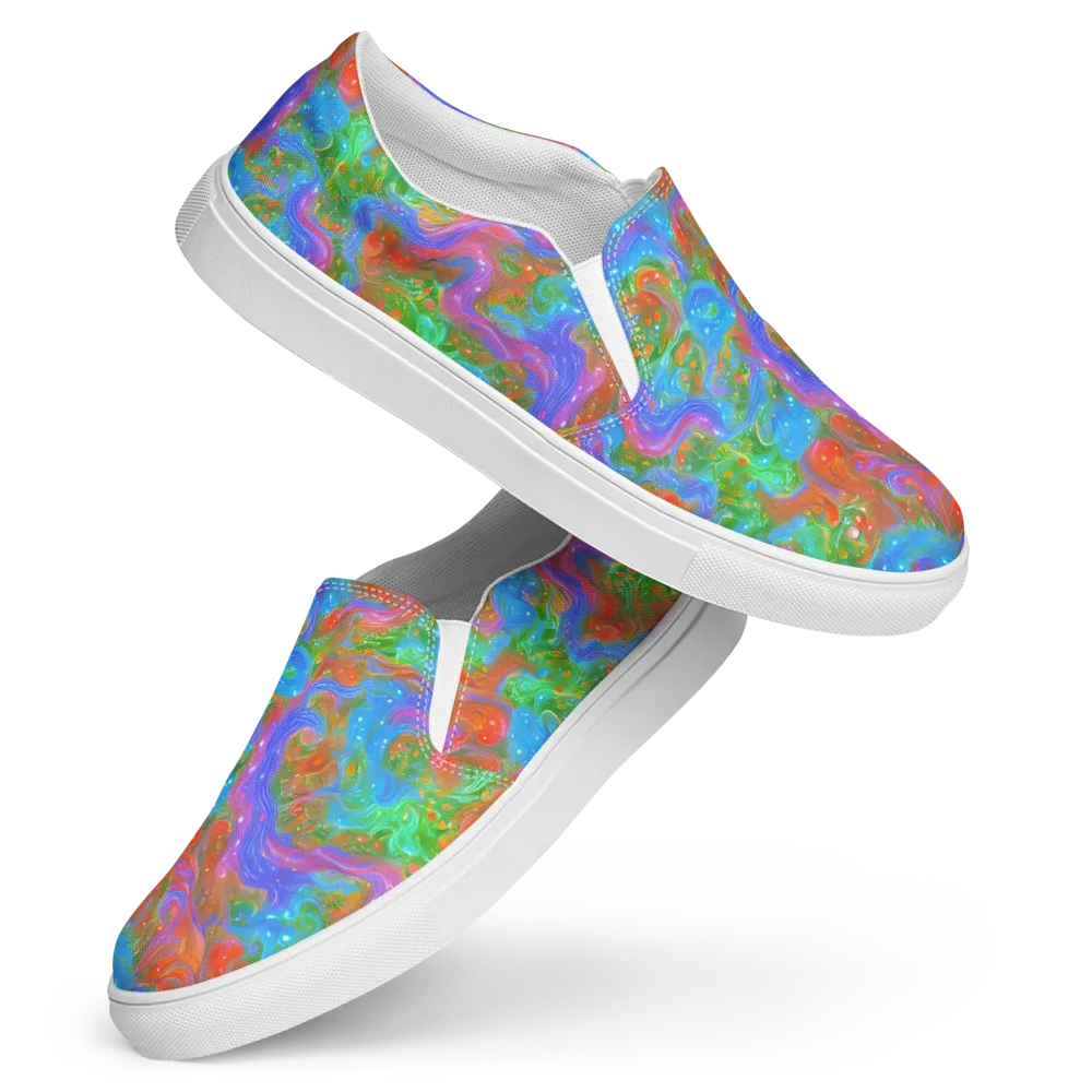 Psychedelic Cascade on Women's Slip-On Canvas Shoes — Front