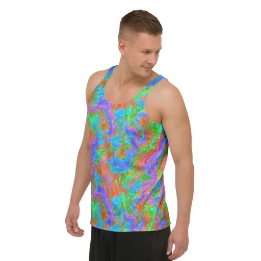 Psychedelic Cascade on a Men's Tank Top