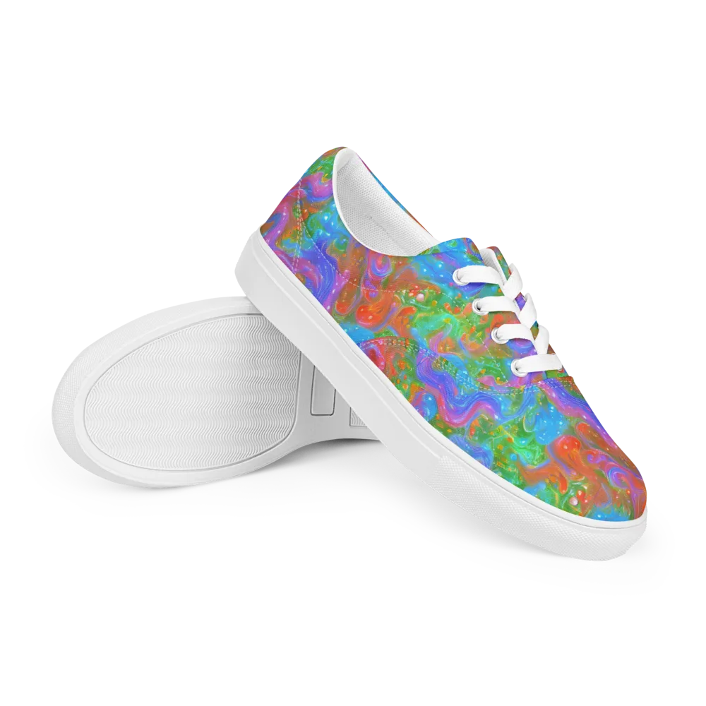 Psychedelic Cascade on Men's Lace-Up Canvas Shoes — Right Front