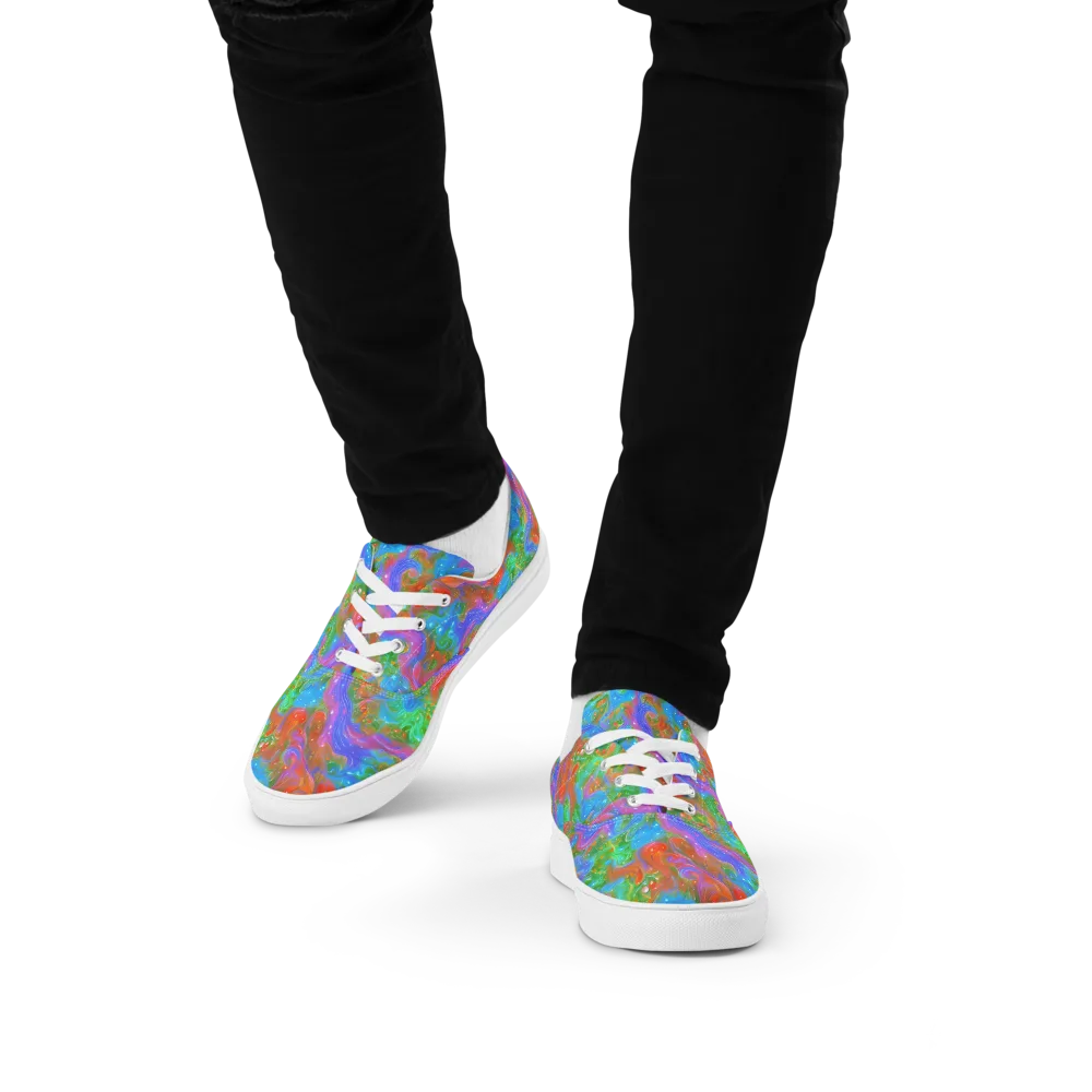 Psychedelic Cascade on Men's Lace-Up Canvas Shoes — Front