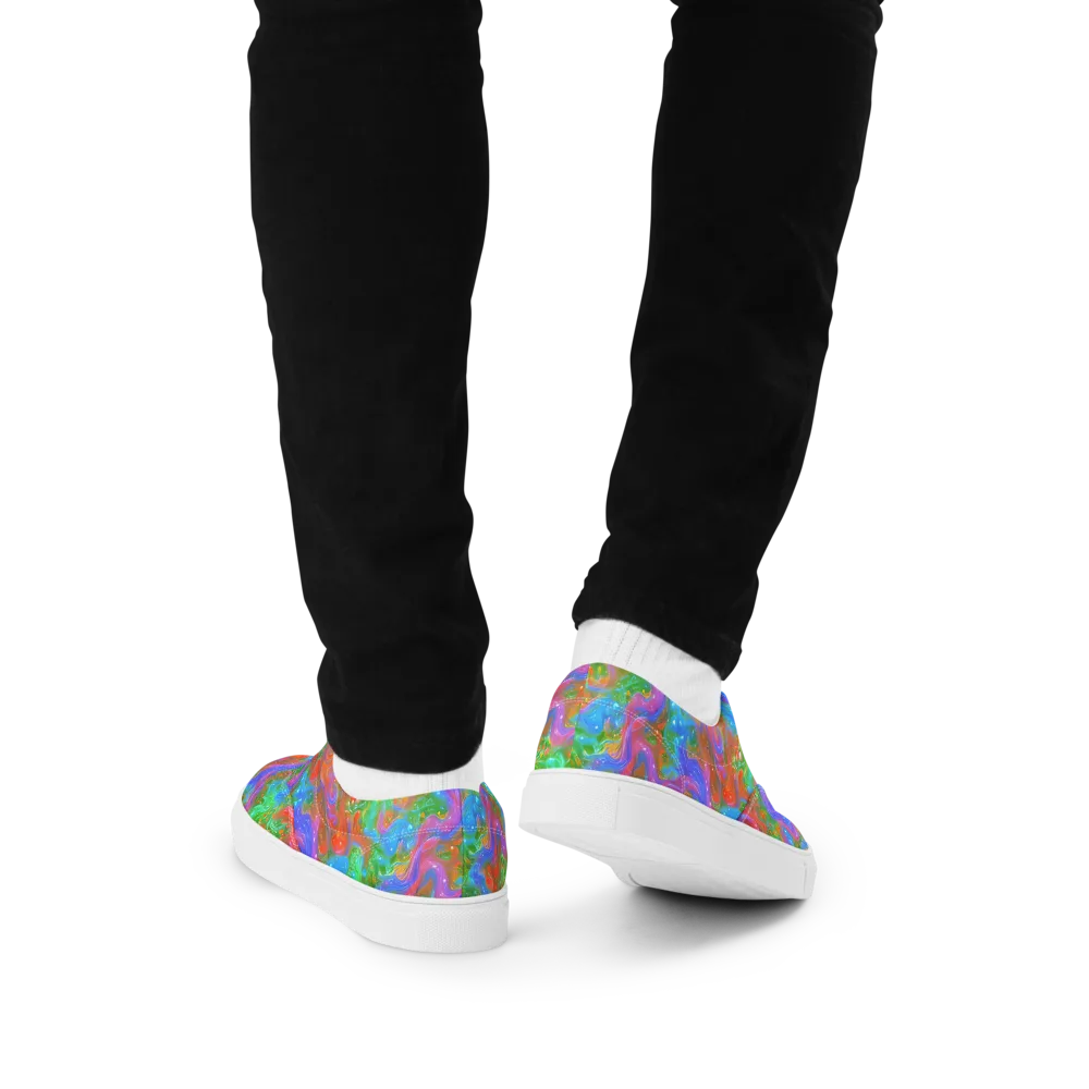 Psychedelic Cascade on Men's Lace-Up Canvas Shoes — Back