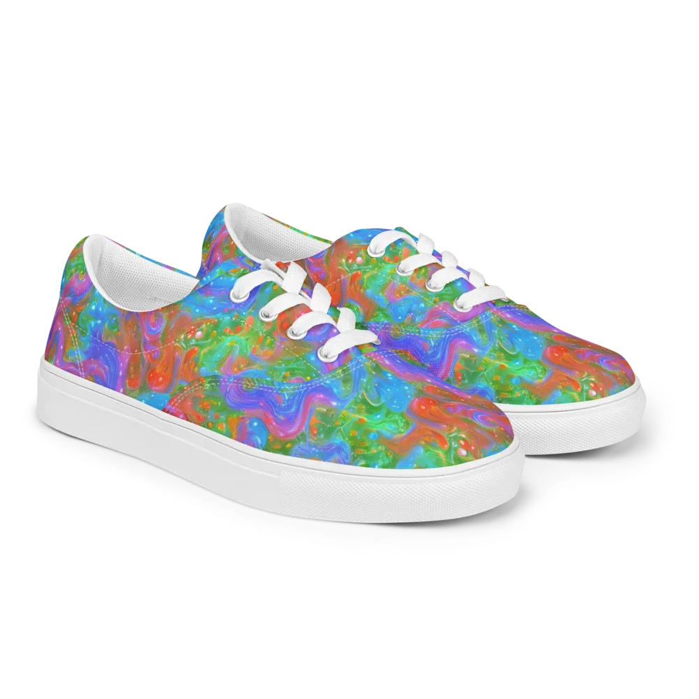 Psychedelic Cascade on Men's Lace-Up Canvas Shoes — Right Front