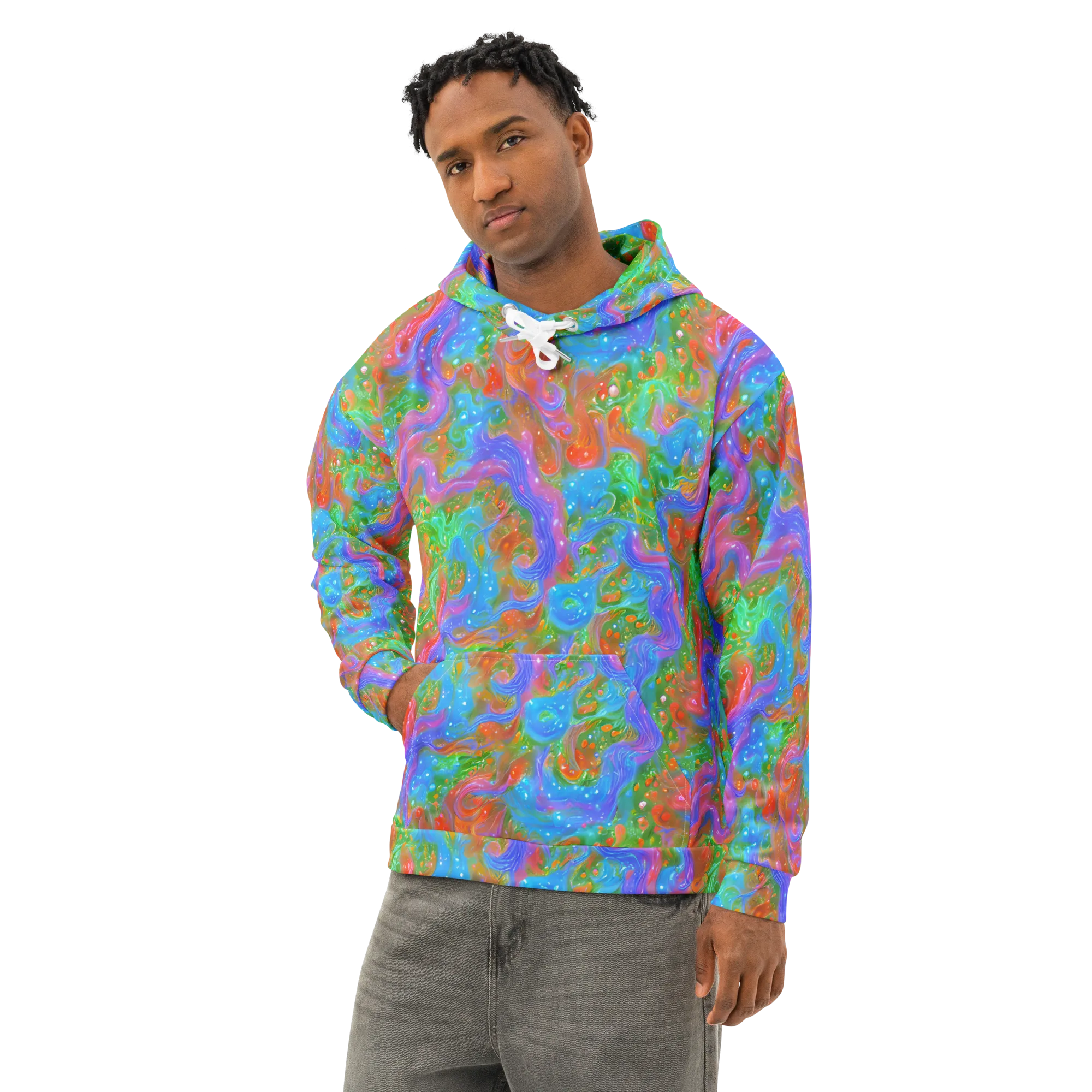 Psychedelic Cascade on Cotton Hoodie — Left Front