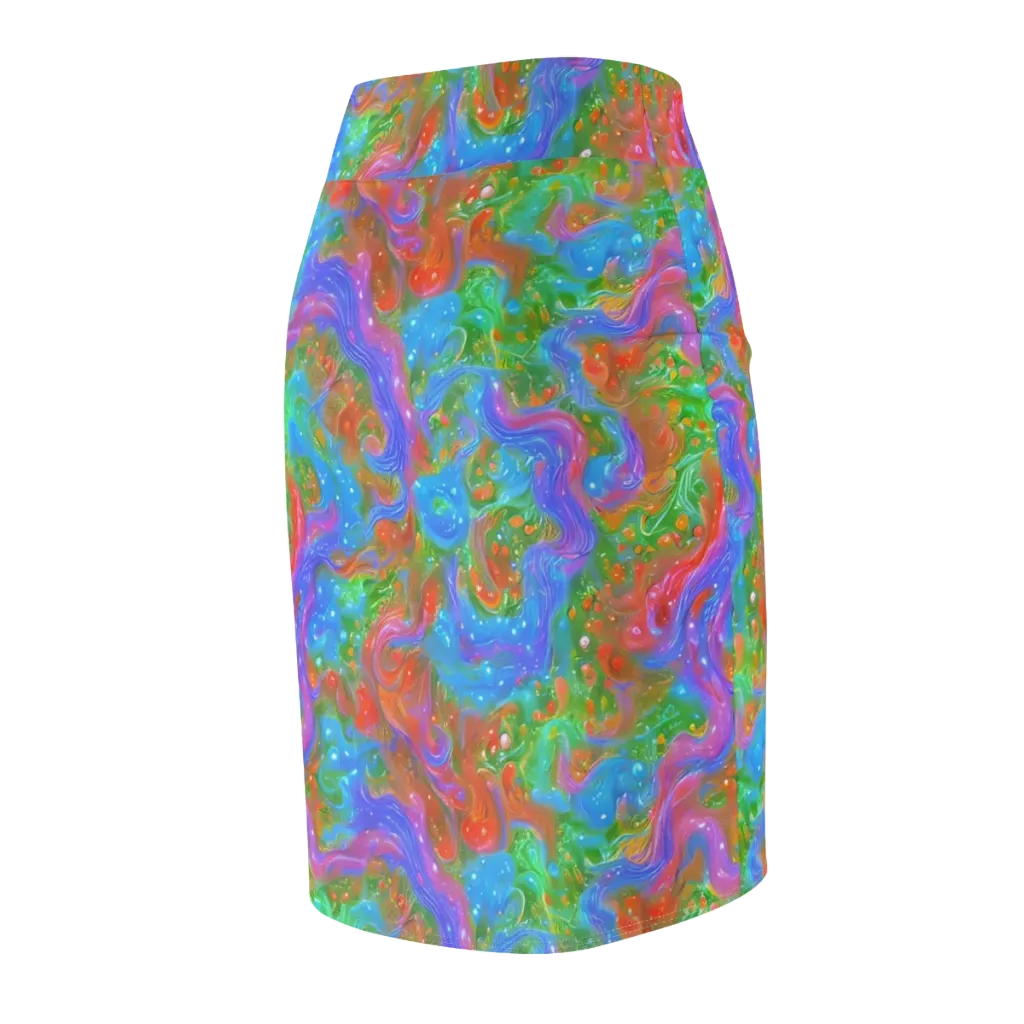Psychedelic Cascade on Pencil Skirt — Back Side