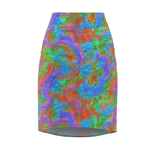 Psychedelic Cascade on a Pencil Skirt