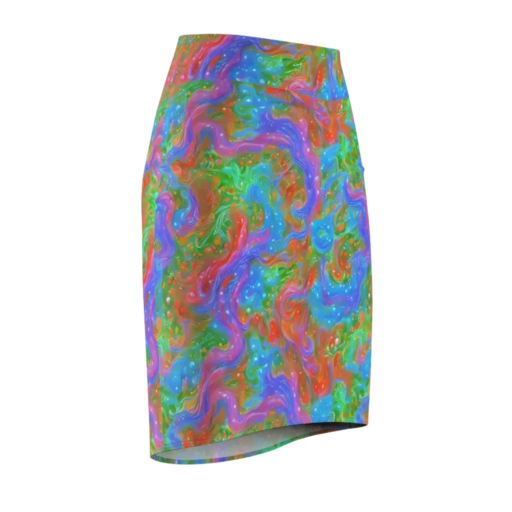 Psychedelic Cascade on Pencil Skirt — Front Side