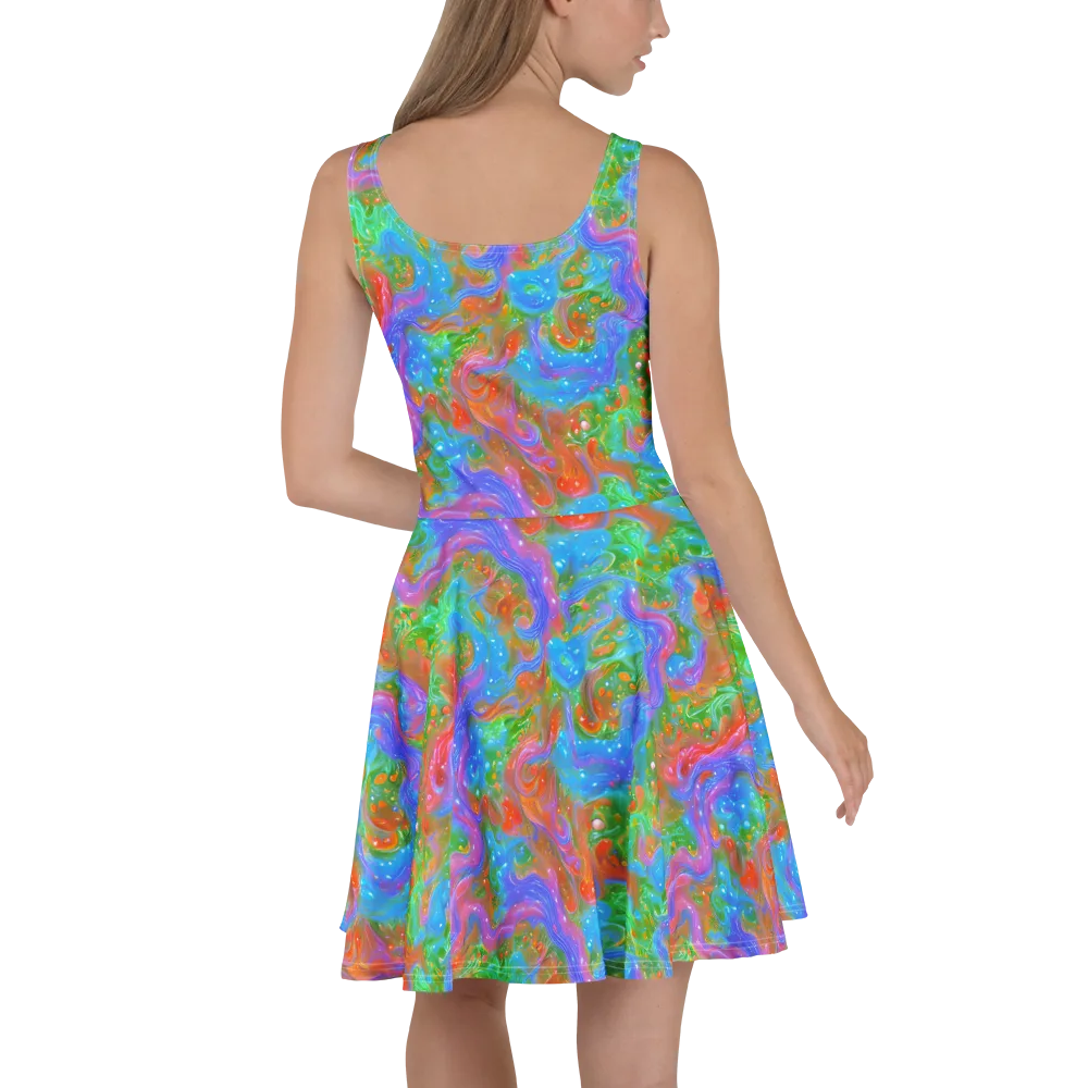 Psychedelic Cascade on Skater Dress — Back