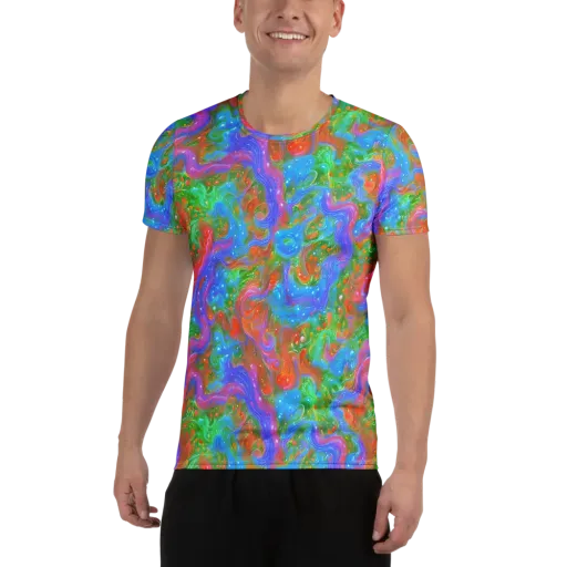 Psychedelic Cascade on a Men's Athletic T-Shirt