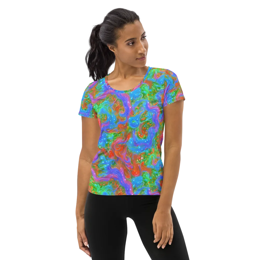 Psychedelic Cascade on Women's Athletic T-Shirt — Front