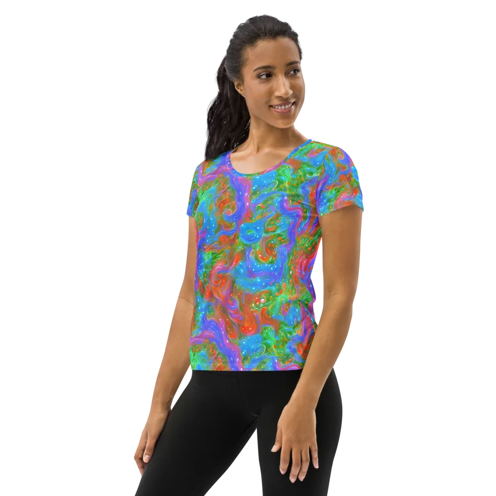 Psychedelic Cascade on Women's Athletic T-Shirt — Left
