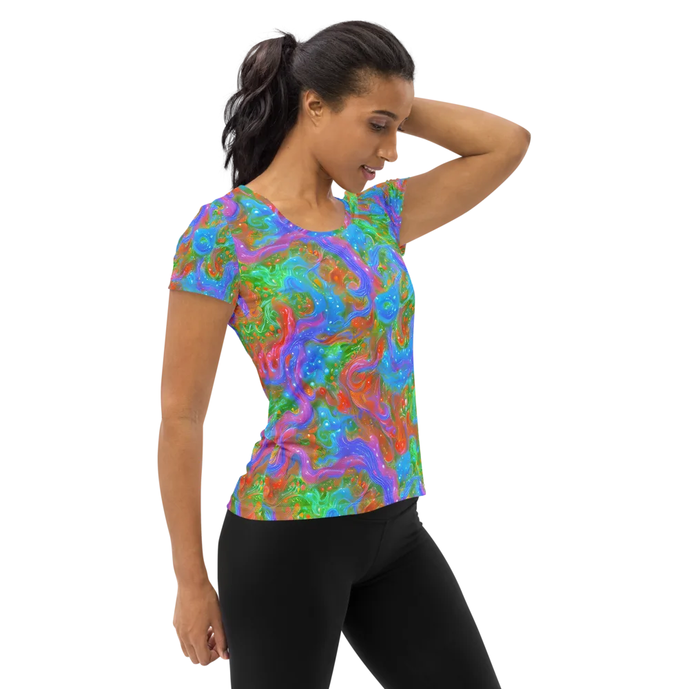 Psychedelic Cascade on Women's Athletic T-Shirt — Right