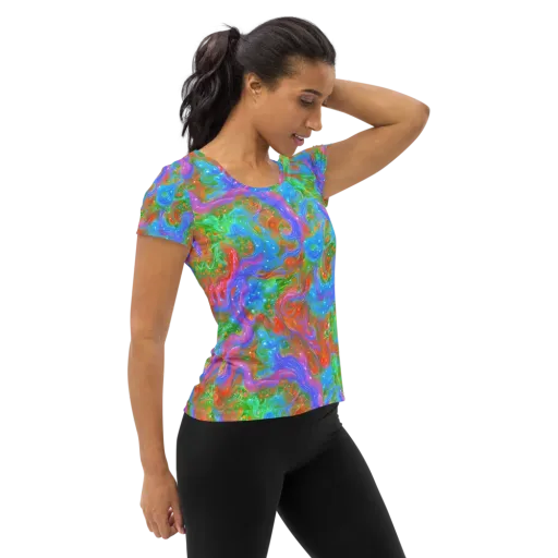 Psychedelic Cascade on a Women's Athletic T-Shirt